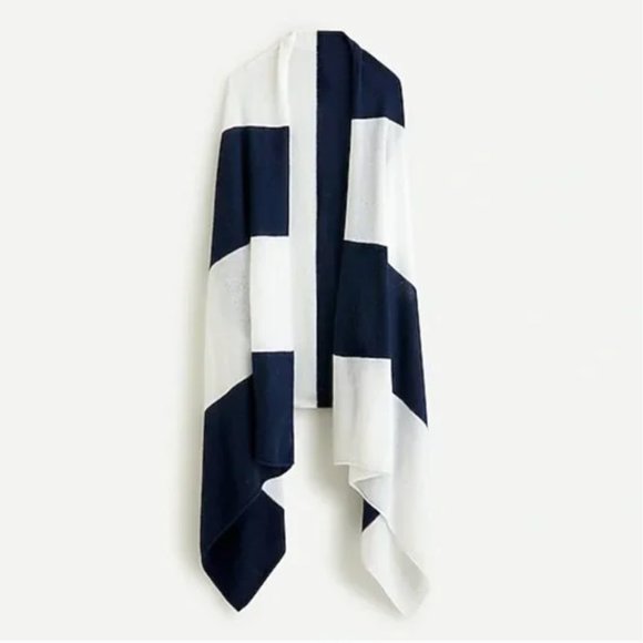 J.Crew Oversized cashmere wrap in stripeItem: AT813 Color: SNOW NAVY-NWT